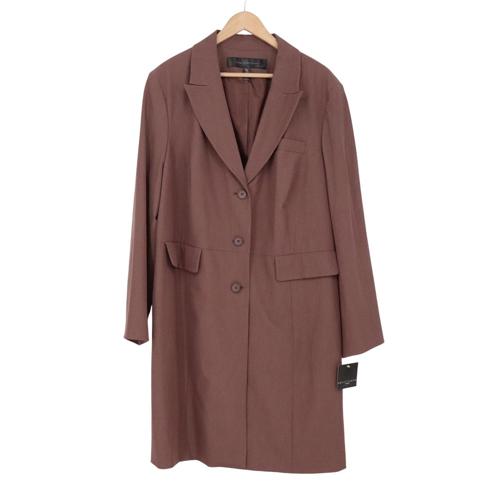 Apostrophe Blazer Jacket Woman 22W French Toast Brown Longline NEW